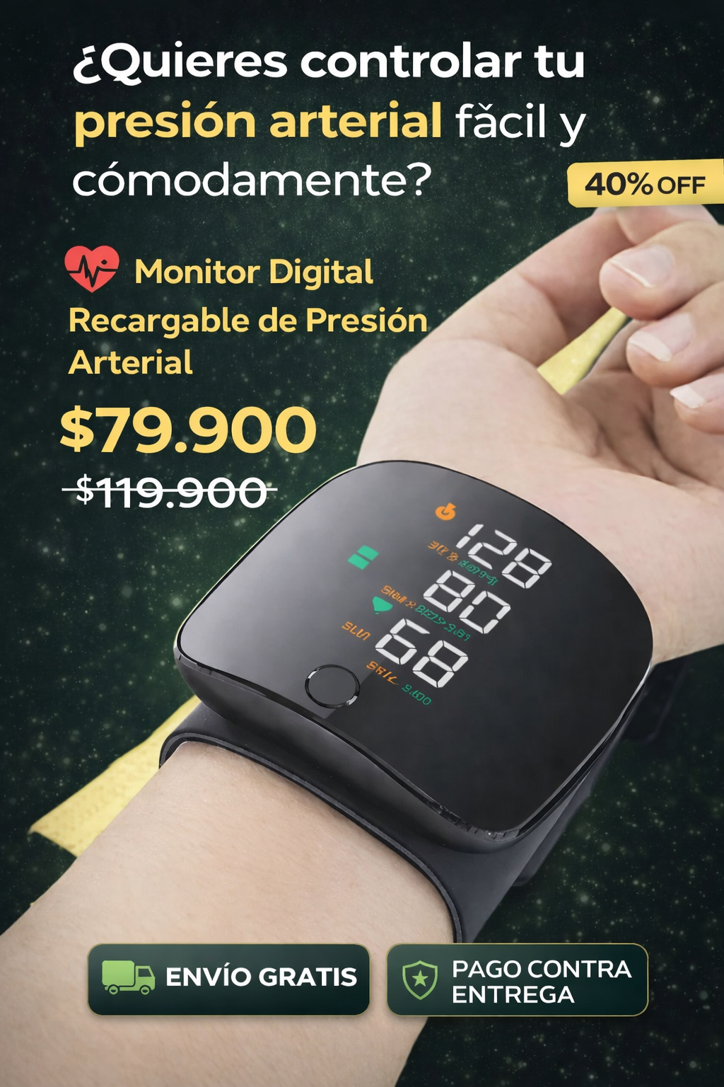 ❤️📊 Tensiometro Digital de muñeca con guia de voz recargable