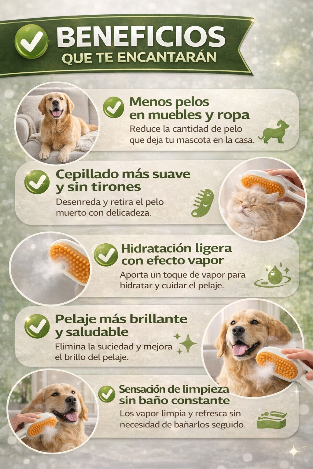 PEINE A VAPOR QUITA PELO PARA MASCOTAS