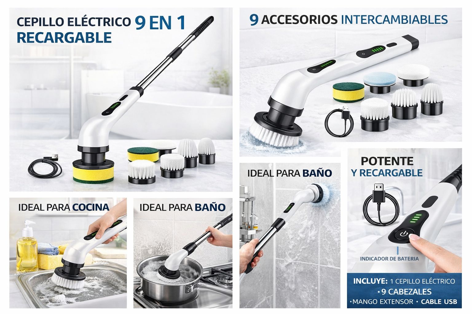 🧽✨ Cepillo Eléctrico de Limpieza 9 en 1