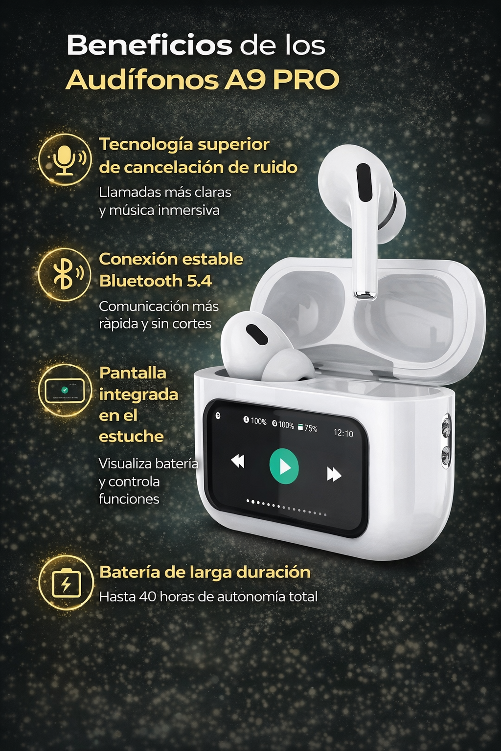 ¡Audifonos Pantalla A9 Pro Airpods con cancelacion de ruido!