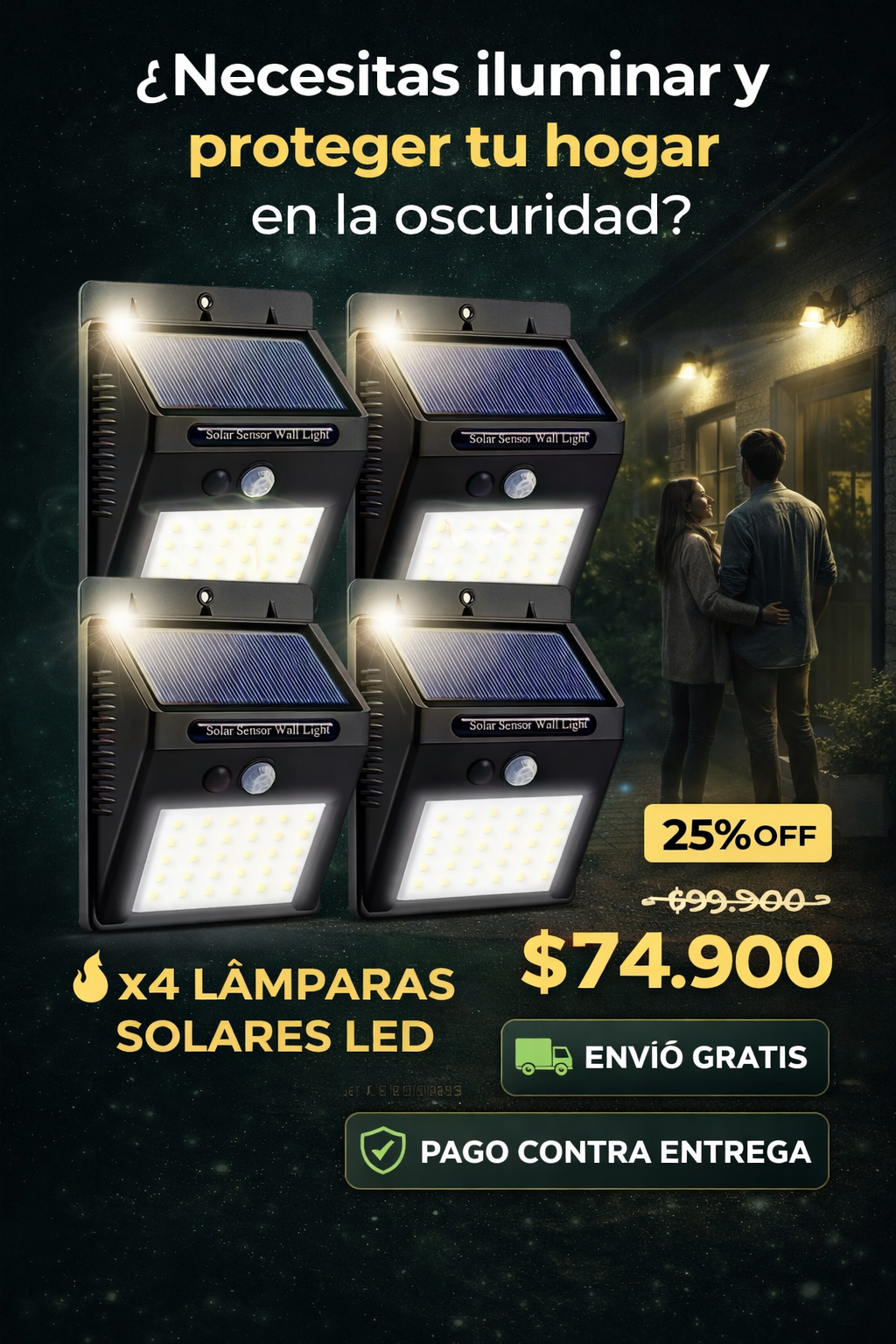¡¡X4 Lámparas de Panel Solar Para Exteriores!!