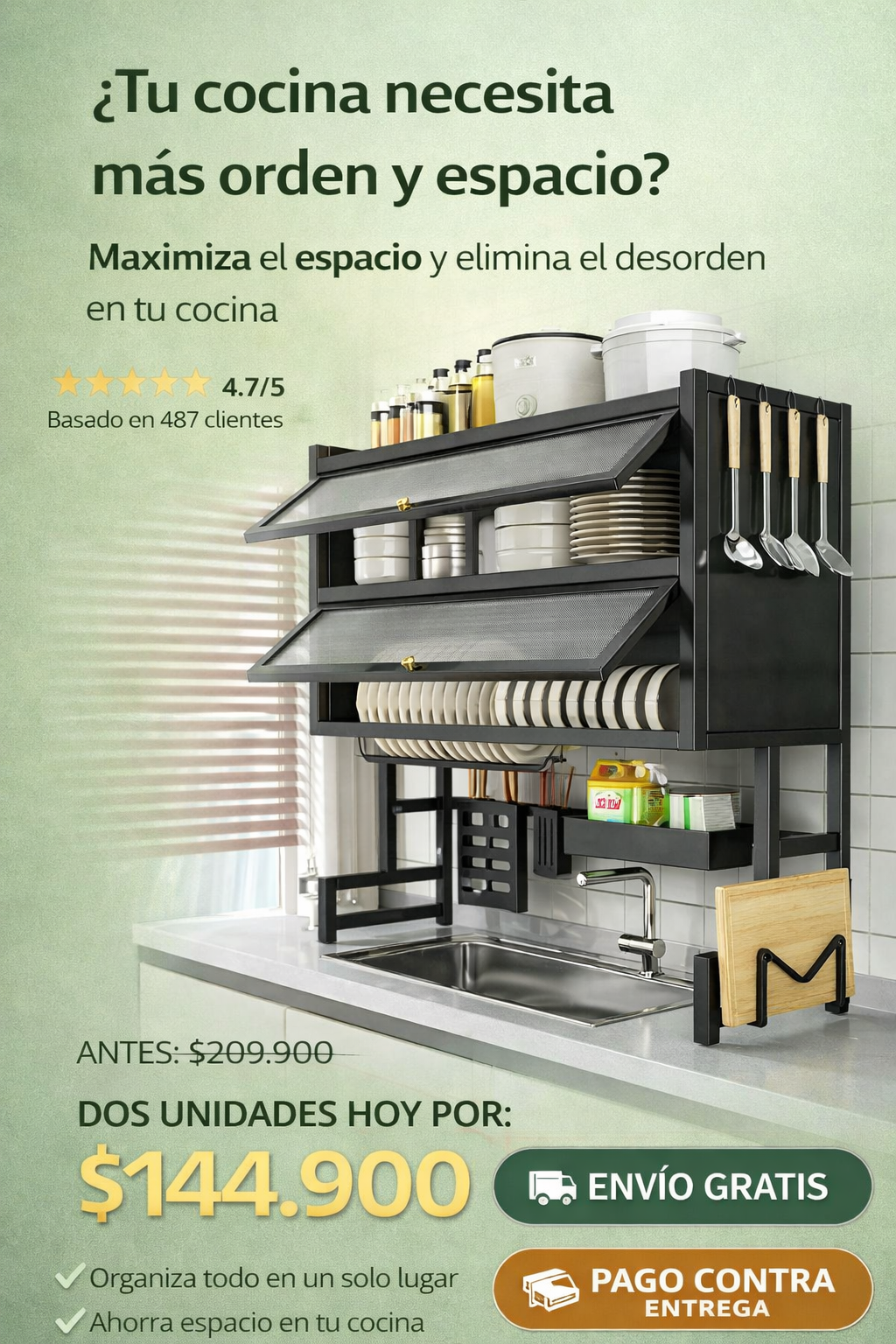 Escurridor Loza 85 cm con Tapa 2 Niveles