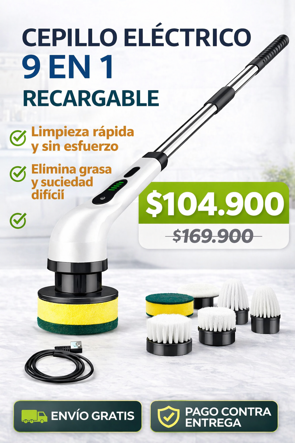 🧽✨ Cepillo Eléctrico de Limpieza 9 en 1
