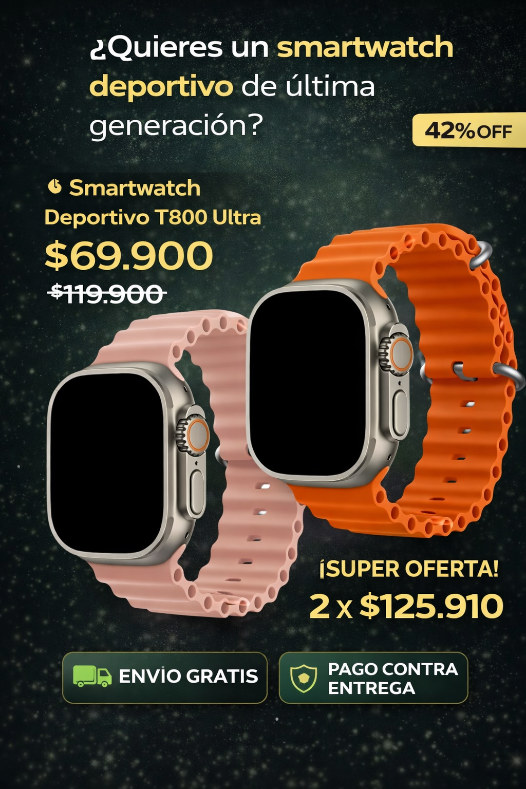 Smartwatch Deportivo T800 Ultra Pantalla