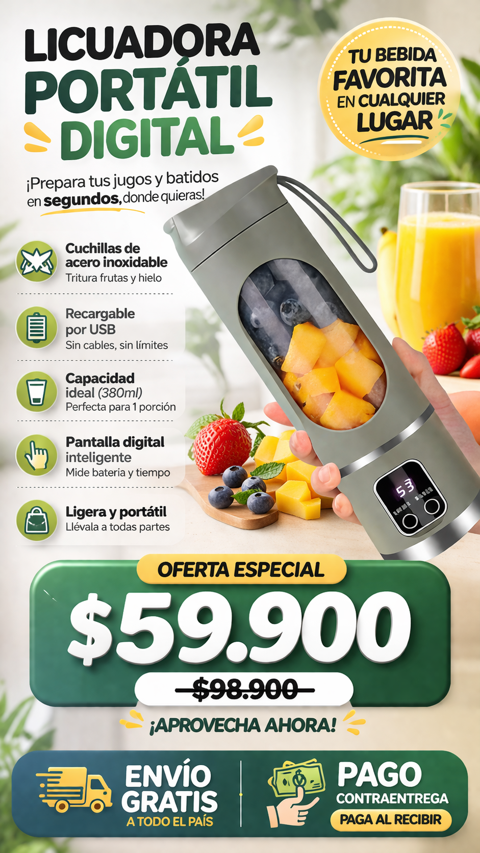 🍓⚡¡¡LICUADORA PORTATIL DIGITAL!!