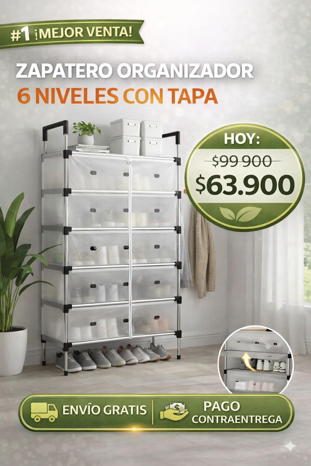 Organizador Zapatero Metáli 6 Nivel Tapa