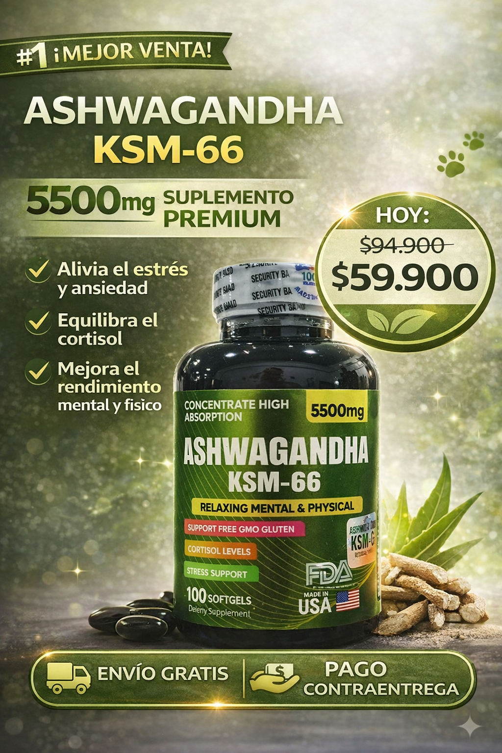 Ashwagandha original KSM66 x100 softgels