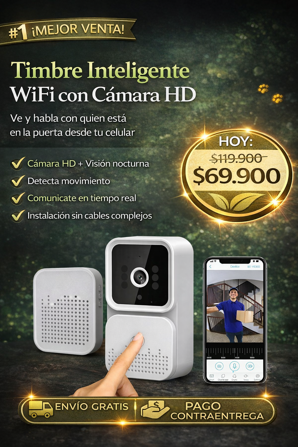 Timbre Inteligente WiFi con Cámara HD