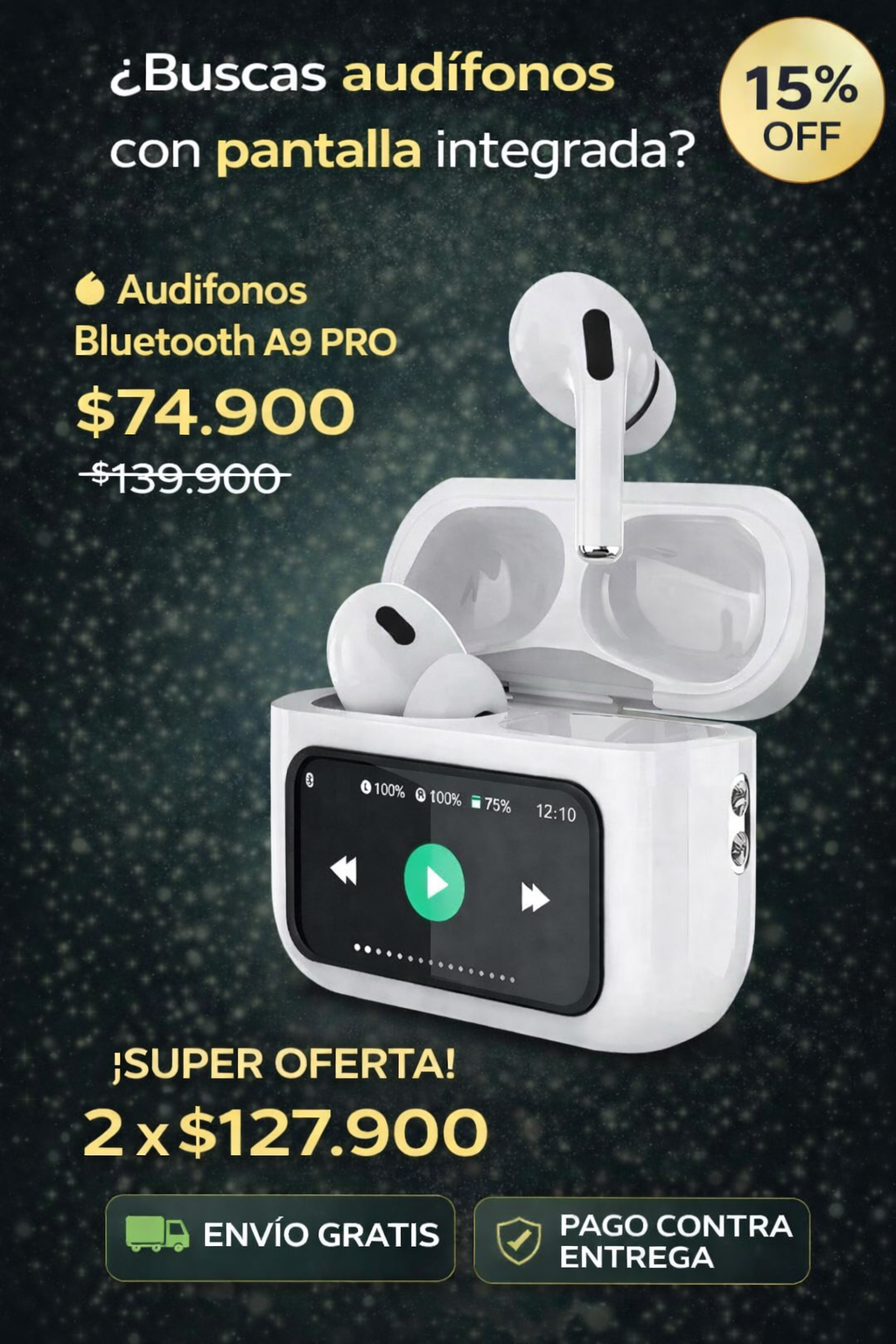 🎧  ¡Audifonos Pantalla A9 Pro Airpods con cancelacion de ruido!