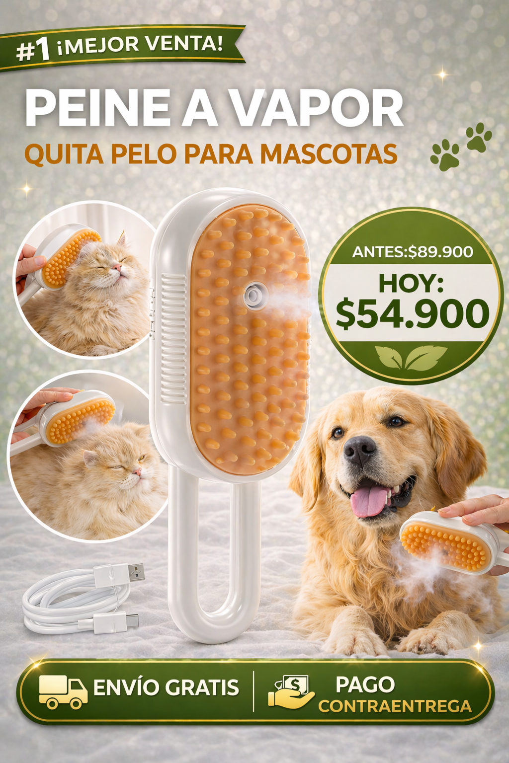 PEINE A VAPOR QUITA PELO PARA MASCOTAS